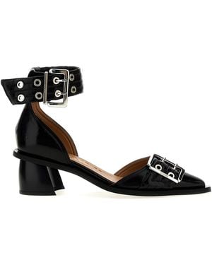 Ganni Leather Buckle Heeled Pumps - Black