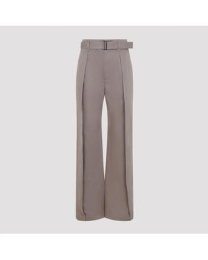 Lemaire Curved Belted Twill Trousers With Sculptural Rounded Leg - Brown