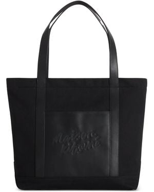 Maison Kitsuné Große Tragetasche aus Canvas und Leder - Schwarz