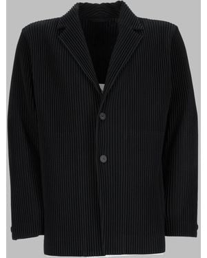 Homme Plissé Issey Miyake Structured Jacket With Classic Lapel And Pleated Texture - Black
