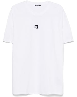 Balmain T -Shirt mit PB Stickerei - Weiß