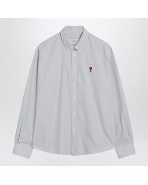 Ami Paris Sky/ Striped Ami De Coeur Shirt - Gray