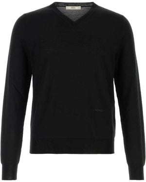 Fendi Slim V Neck Jumper - Black