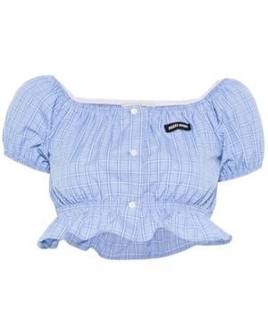 Miu Miu Top Popelina Cuadros - Azul