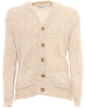 Sette Fili Cashmere Cardigan Over Con Lavorazione Filato Macro Tweed - Natural