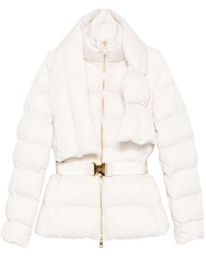 Elisabetta Franchi Daunenjacke Aus Jacquard-Voile-Gewebe Mit Gürtel - Weiß