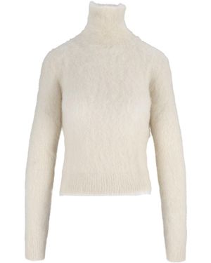 Dondup Dolcevita Fuzzy Knit Ribbed Turtleneck - White
