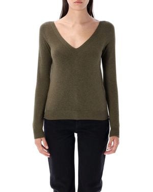 Saint Laurent V-Ausschnitt Strickpullover - Grün