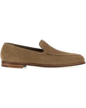 Crockett & Jones Khaki Suede Salcombre Loafers - Brown
