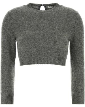 Jil Sander 3/4 Slv Cn Crop Sweater - Gray
