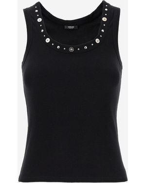 Versace Stretch Cotton Studded Top - Black