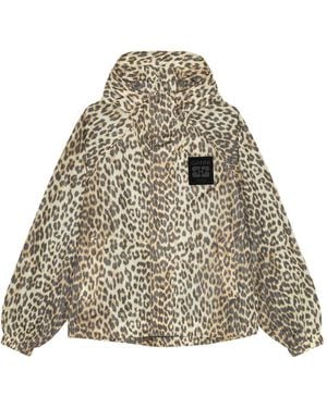 Ganni Kapuzenjacke Mit Leoparden-Print - Natur