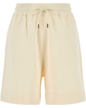Moncler Cotton Shorts With Logo Patch - Natural