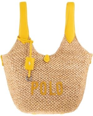 Polo Ralph Lauren Tote Polo Play aus Bast und Leder - Orange