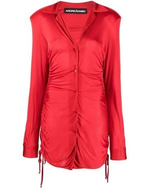 ANDREADAMO Gerafftes Kleid Mit V-Ausschnitt - Rot