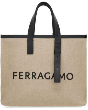 Ferragamo Leren Shopper - Naturel