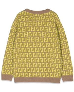 Fendi Ff-Jacquard Knitted Cardigan - Yellow