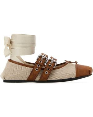 Miu Miu Two-Tone Canvas Ballerinas - White