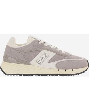 EA7 Leren Sneakers Met Logo - Grijs
