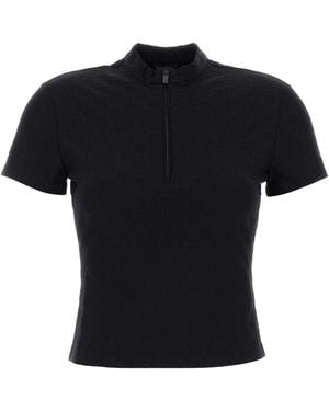 Gucci Gg Jacquard Jersey Tshirt With Half Zip - Black