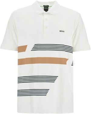 BOSS Gedrucktes Stretch -Trikot -Polo -Shirt - Weiß