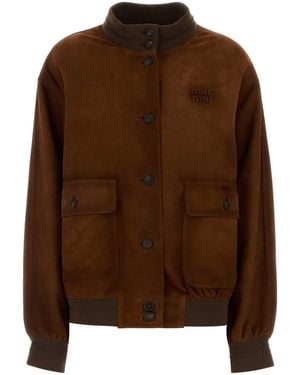 Miu Miu Suede Bomber Jacket - Brown