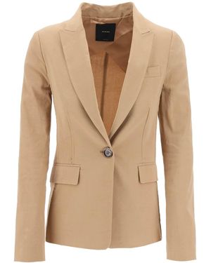 Pinko Linen-blend Single-breasted Blazer - Natural