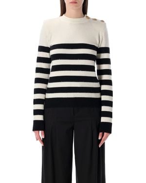 Balmain Striped Wool Cashmere Buttoned Sweater - Blue