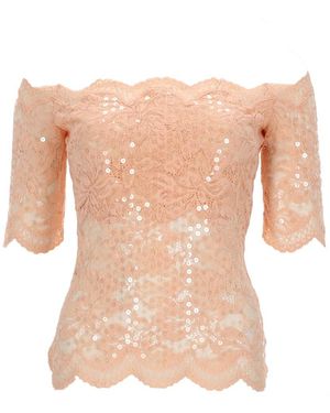 Rabanne Off-The-Shoulder Lace Sequin Top - White