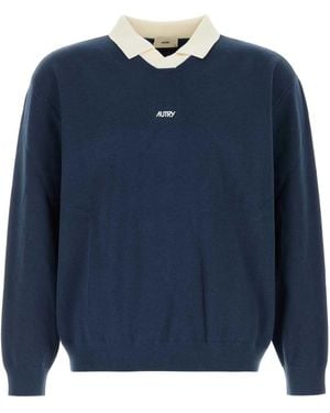 Autry Blue Knit Oversize Polo Shirt