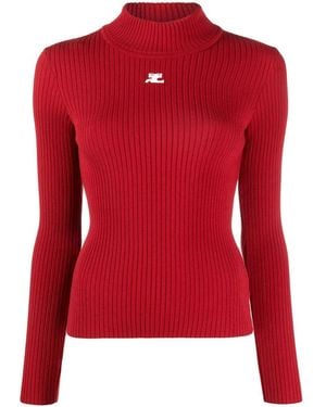 Courreges Fitted Ribbed Knit Sweater With Embroidered Lo - Rot