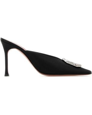AMINA MUADDI Satin Camelia Mules - Black