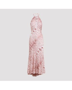Roberto Cavalli Viscose Midi Dress With Stretch Elastane - Pink