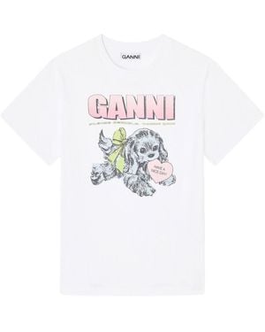 Ganni Neon Puppy Organic Cotton T-Shirt - White