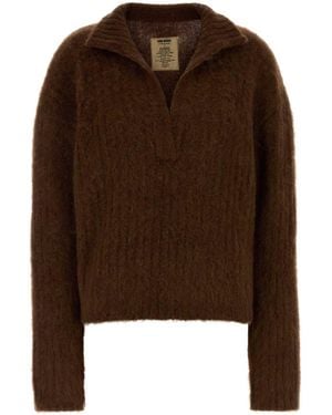 Uma Wang Oversize Stretch Alpaca Blend Polo Shirt For - Brown
