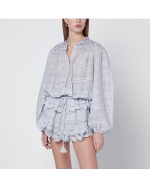 Isabel Marant Polly Cotton Blouse With Floral Lace - Blue