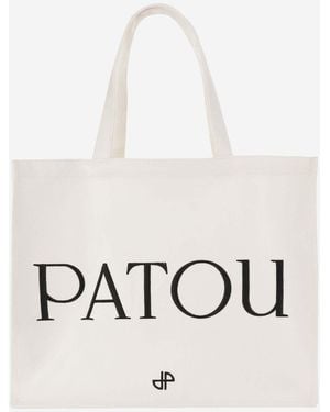 Patou Large Cotton Canvas Tote Bag - White