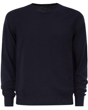 Kiton Long-Sleeved Wool Crew Neck Sweater - Blue