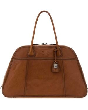 Miu Miu Leather Vivant Shopping Bag - Brown