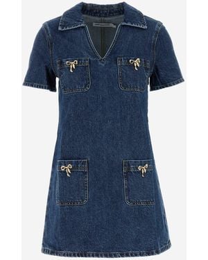 Self-Portrait Cotton Mini Dress With Bows - Blue