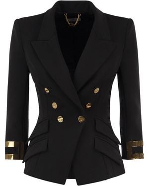 Elisabetta Franchi Double-Breasted Blazer With Logo Details - Black