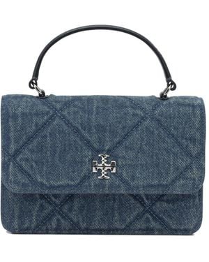 Tory Burch Mini Kira Quilted Denim Top Handle Bag - Blue