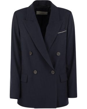 Peserico Viscose Blend Double-Breasted Blazer - Blue