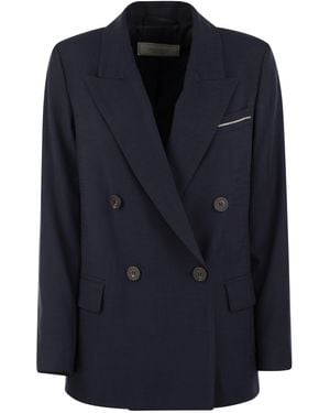 Peserico Viscose Blend Double-Breasted Blazer - Blue