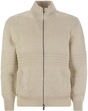Brunello Cucinelli Cotton Heritage Stitch Cardigan mit Reißverschluss - Natur