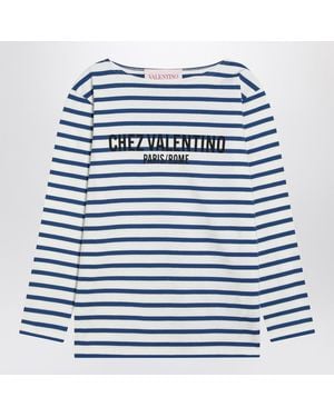 Valentino Ivory T Shirt With Stripes Chez - Blue