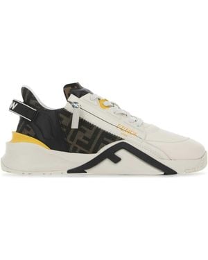 Fendi Flow Vitello Leather & Tonal Logo Jacquard Trainers - Multicolour