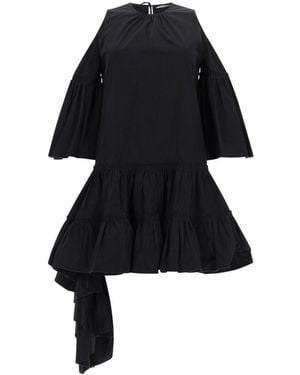 JW Anderson Ruffle Cold-Shoulder Cotton Midi Dress - Black