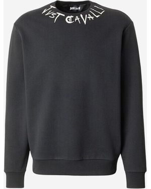 Just Cavalli Katoenen Sweatshirt Met Logo Op De Nek - Grijs
