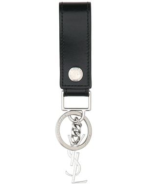 Saint Laurent Leather Monogram Key Ring - Black